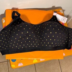Cacique Black Bra with Gold Dot Print